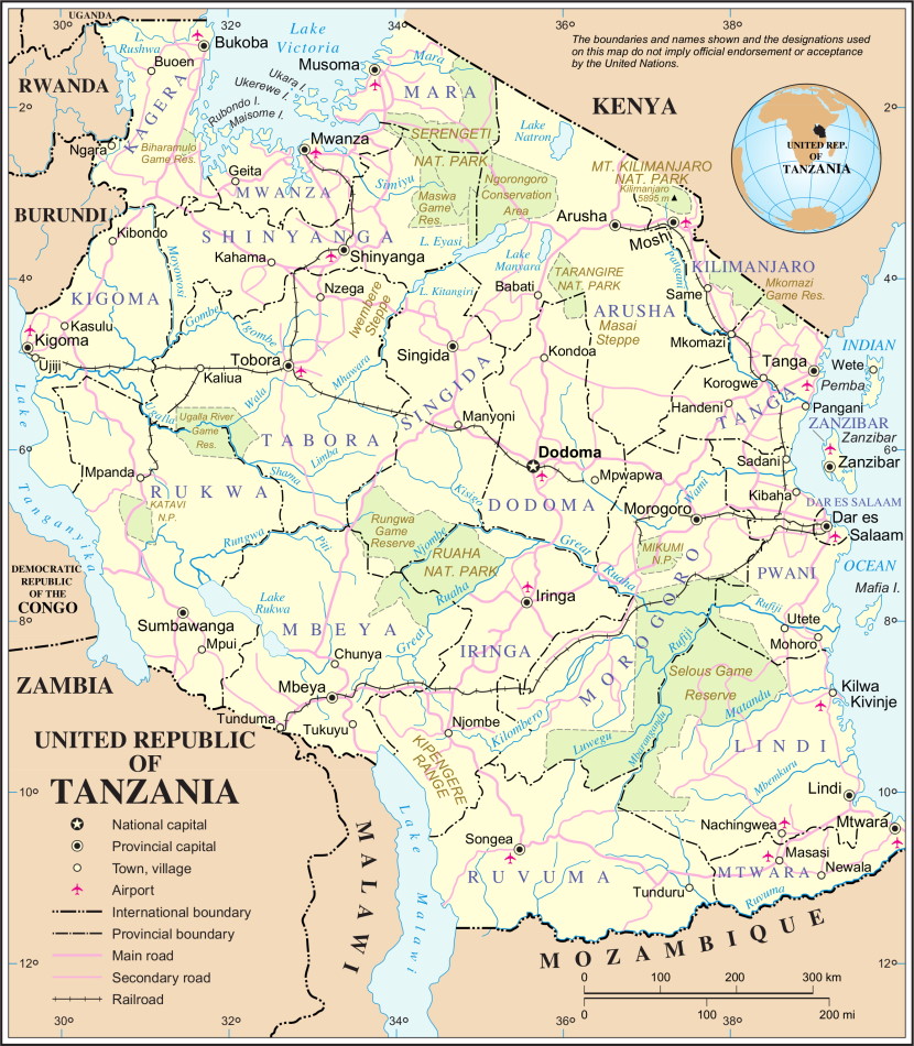 click to see larger image map of tanzania